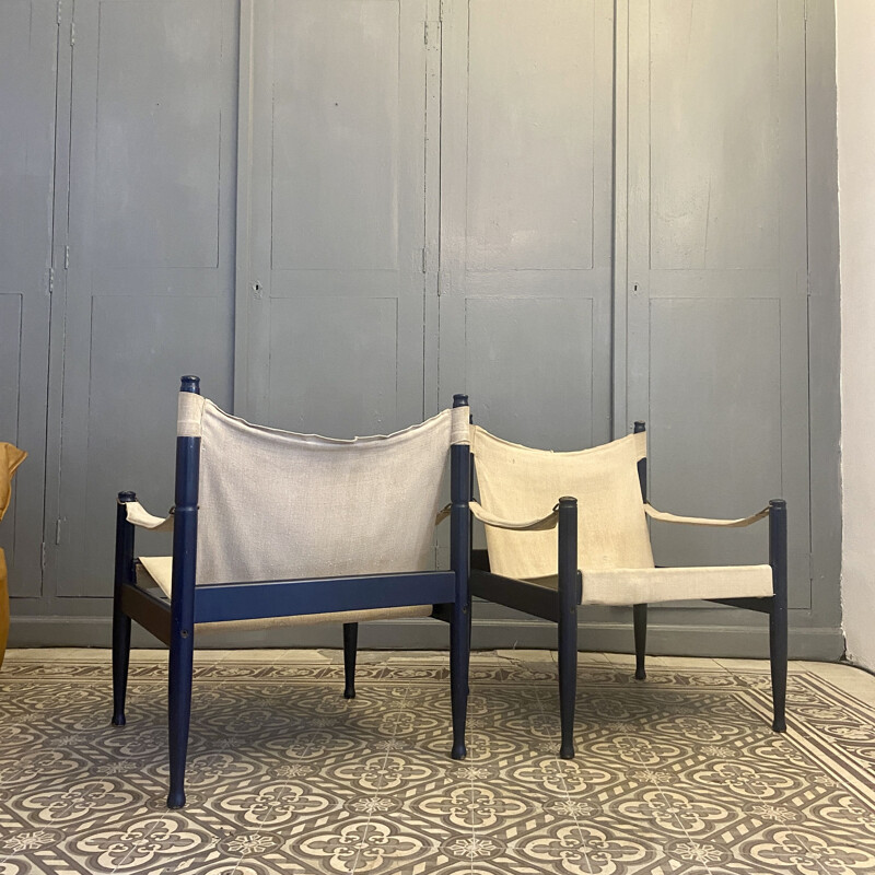 Pair of vintage safari armchairs by Erik Worts Denmark 1960s