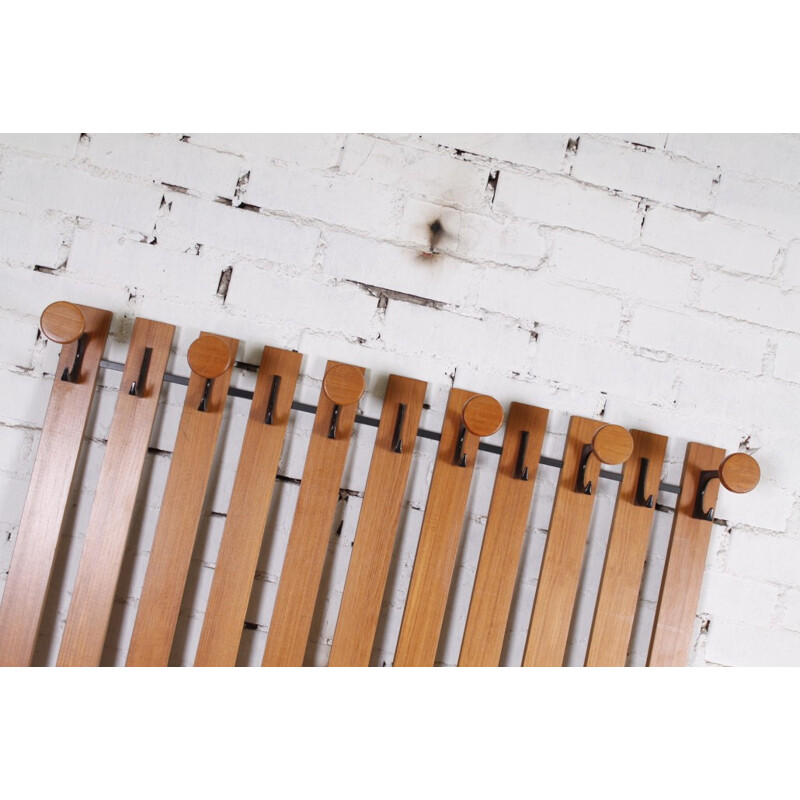 Vintage large teak and metal coat rack - 1960s