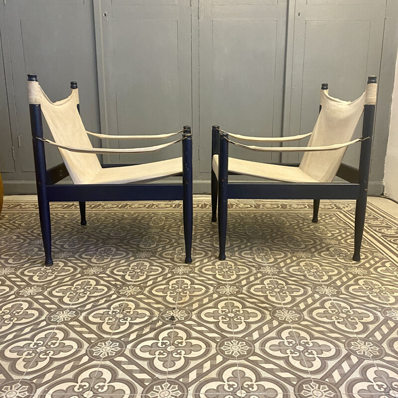 Pair of vintage safari armchairs by Erik Worts Denmark 1960s