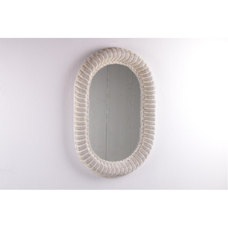 Vintage mirror  large ovalin white rattan