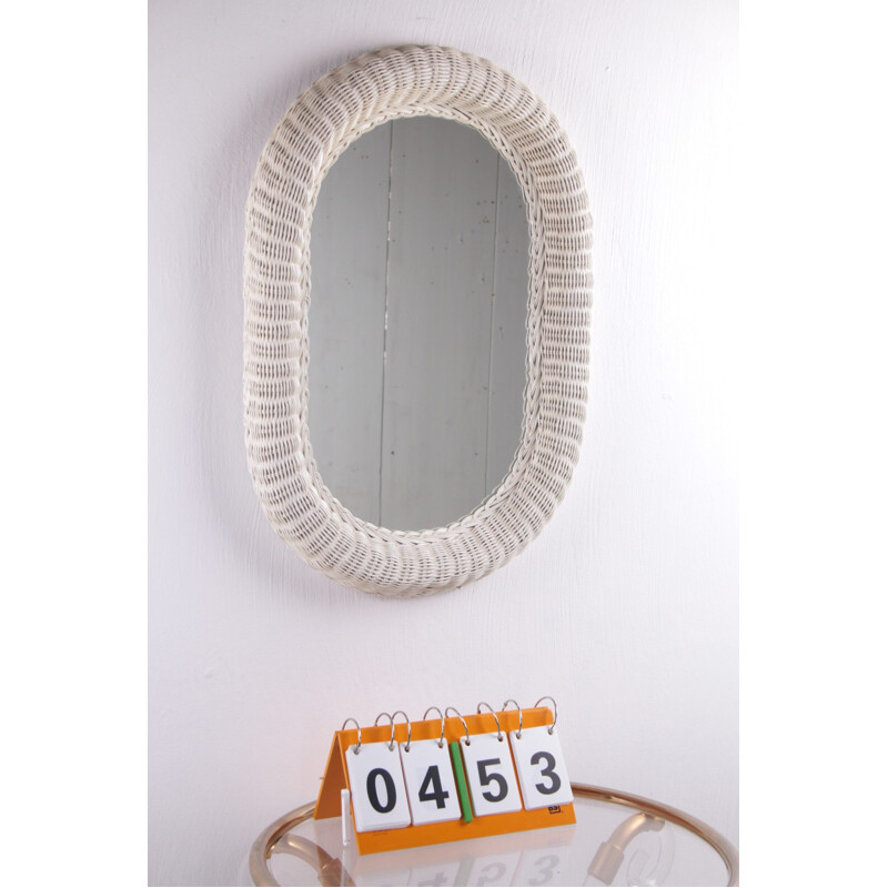 Vintage mirror  large ovalin white rattan