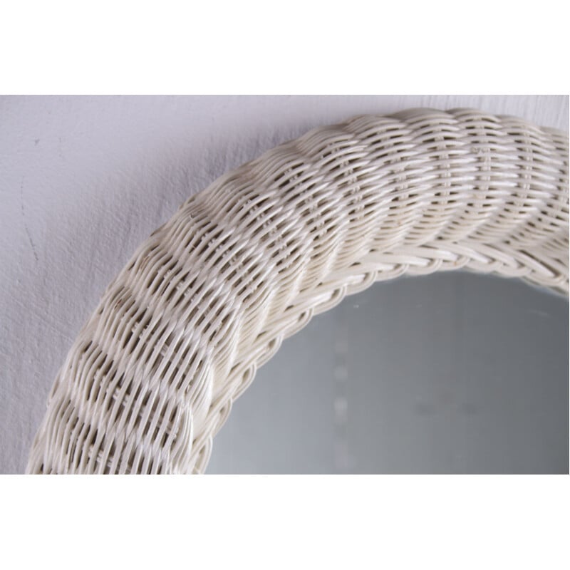 Vintage mirror  large ovalin white rattan