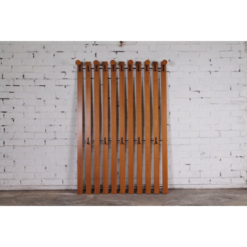 Vintage large teak and metal coat rack - 1960s