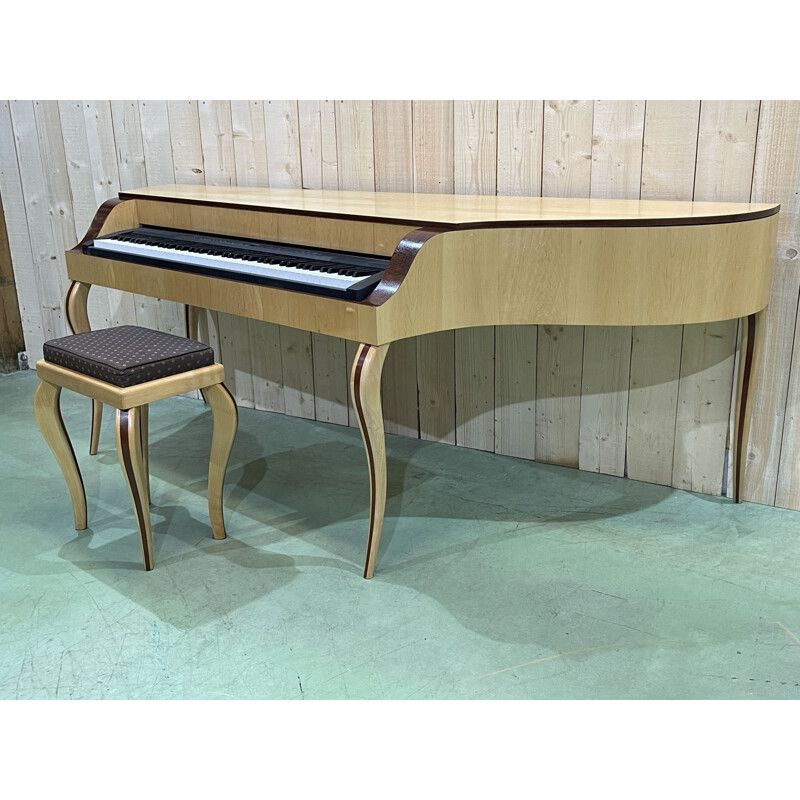 Vintage piano and stool in sycamore maple