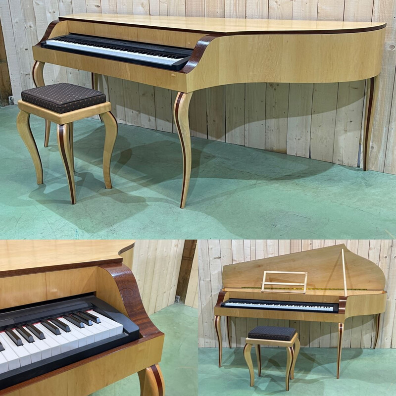 Vintage piano and stool in sycamore maple