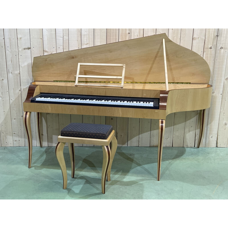 Vintage piano and stool in sycamore maple