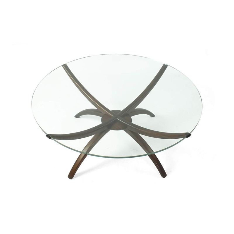 Vintage glass coffee table with spider legs, 1960