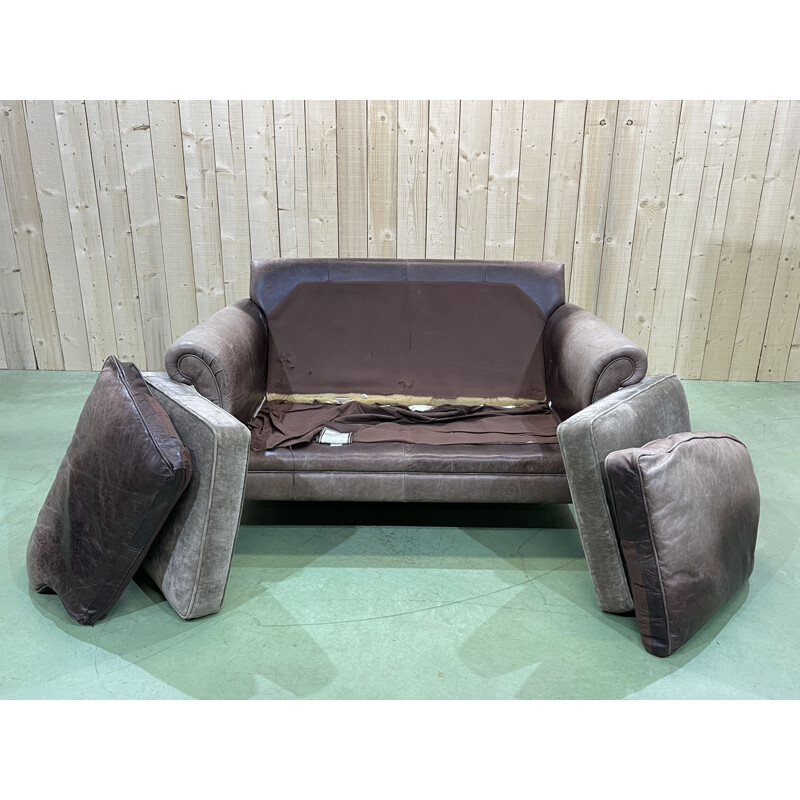 Vintage grey leather sofa