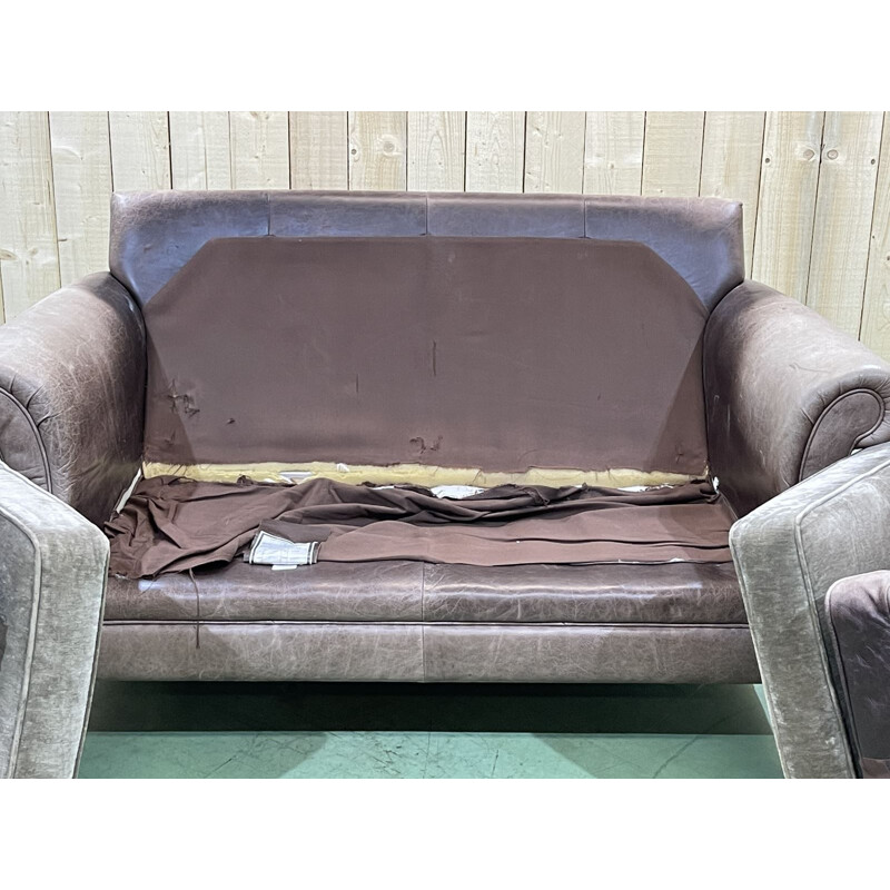 Canapé vintage en cuir gris