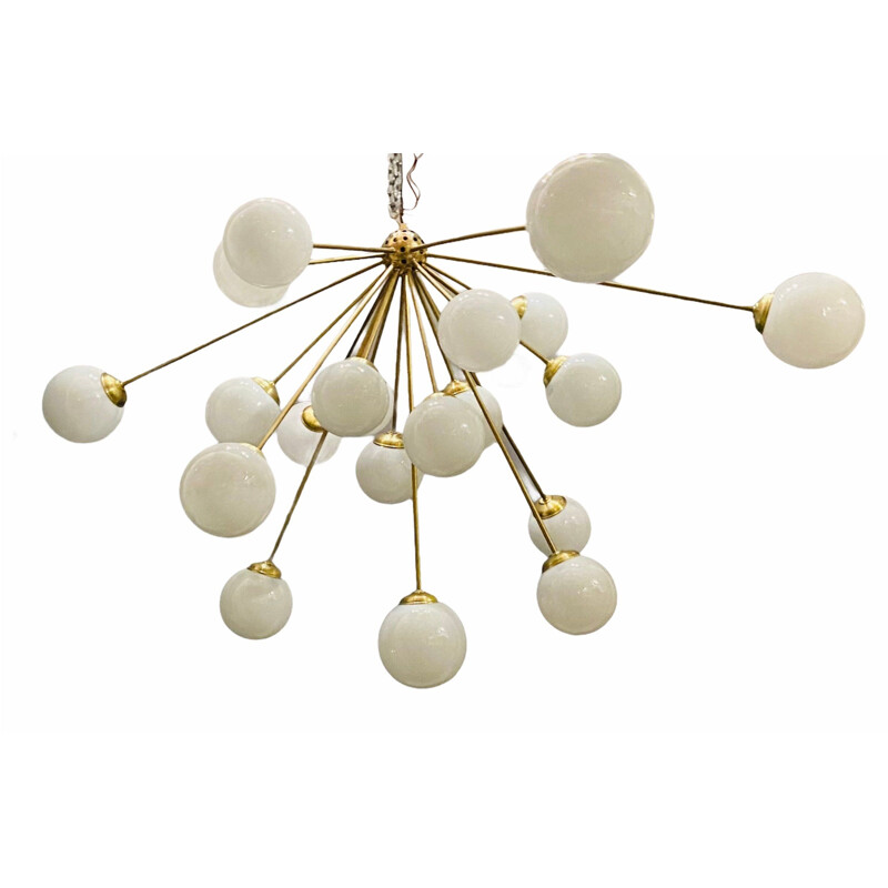 Large vintage Sputnik chandelier in opaline glass, Space Age