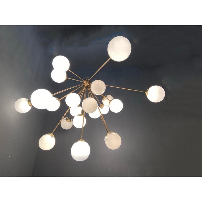 Large vintage Sputnik chandelier in opaline glass, Space Age