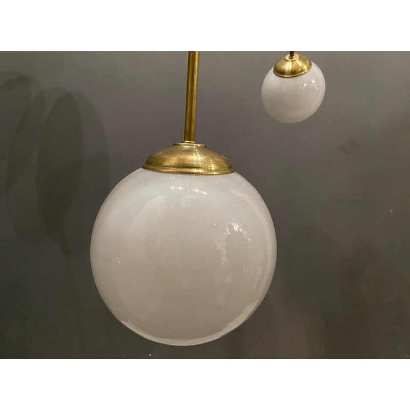 Large vintage Sputnik chandelier in opaline glass, Space Age