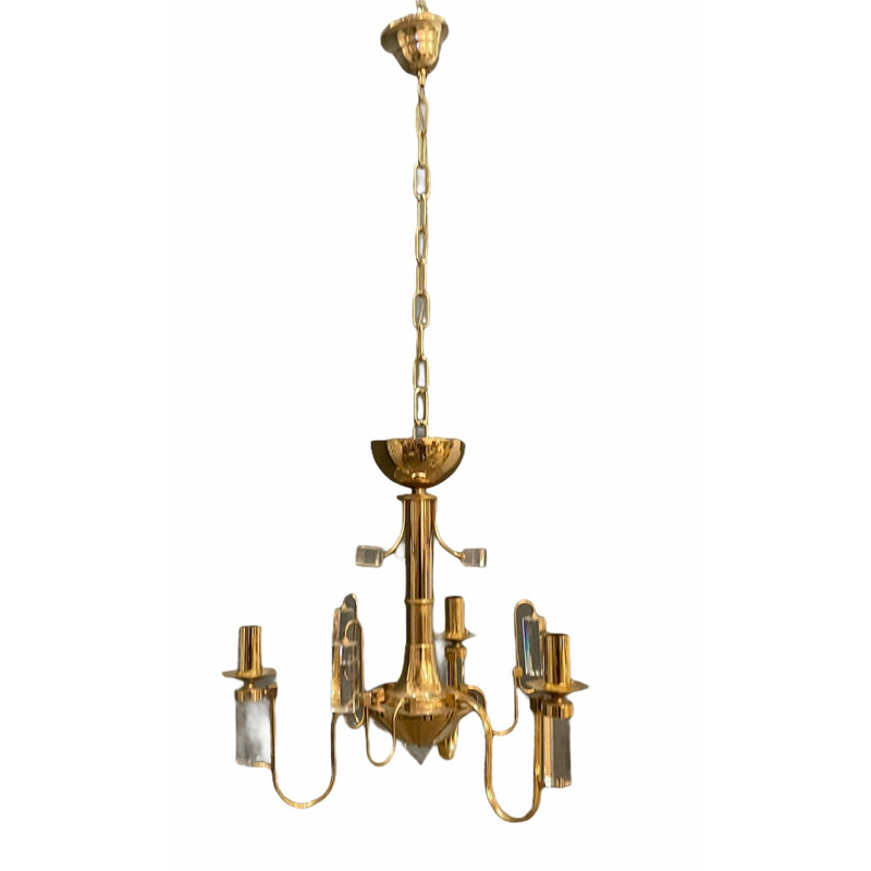 Vintage brass and crystal chandelier