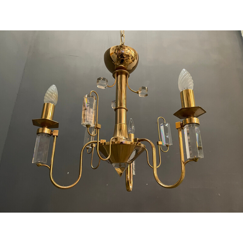 Vintage brass and crystal chandelier