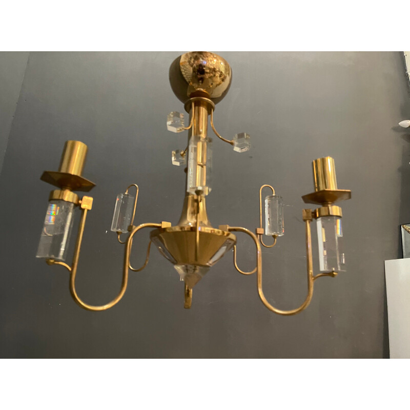 Vintage brass and crystal chandelier