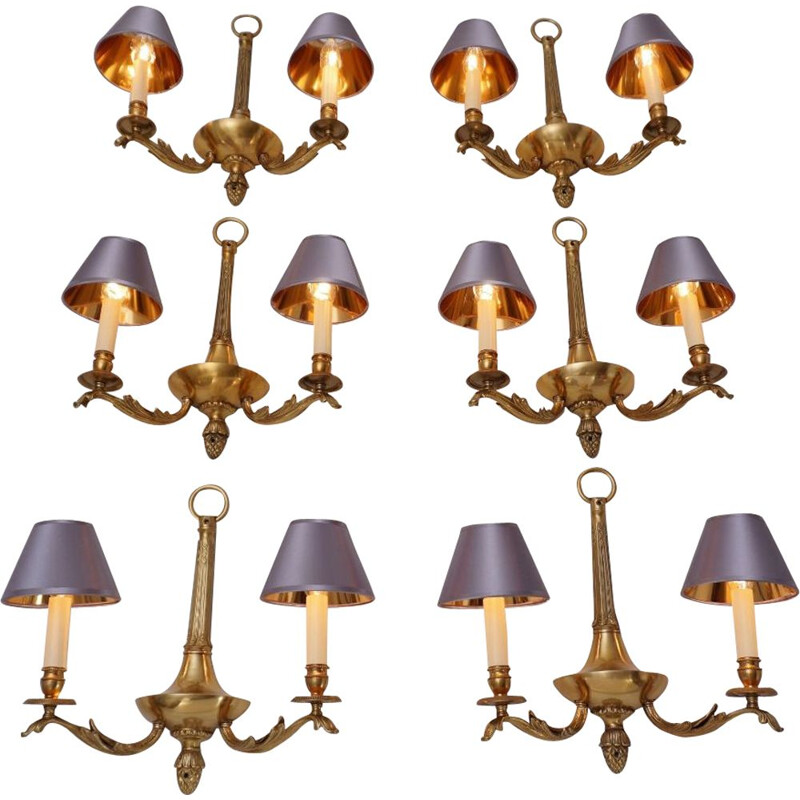 Set of 6 vintage bronze wall sconces 1980s