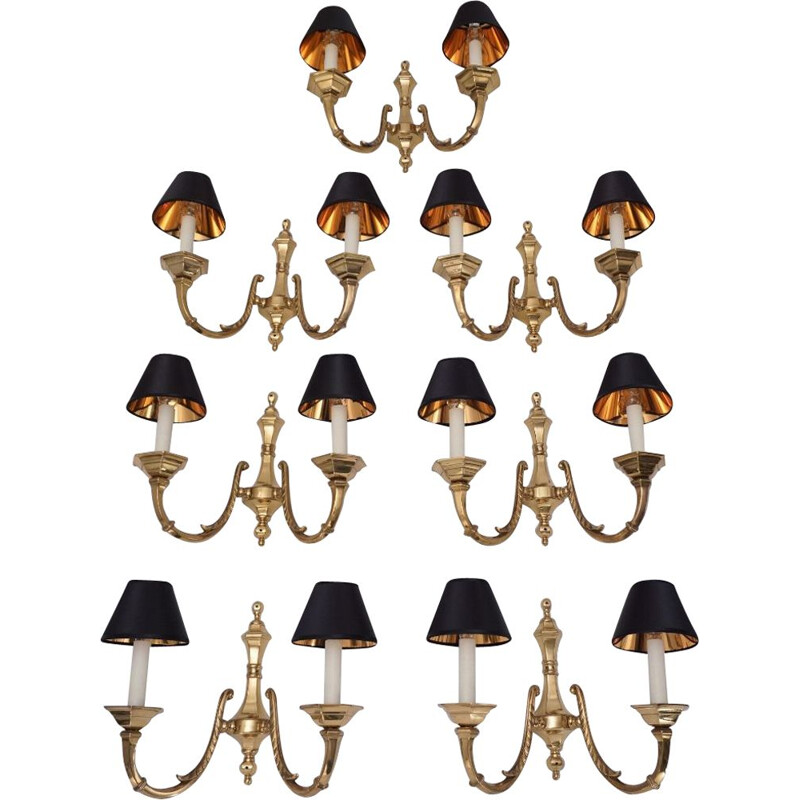 Set of 7 vintage brass sconces 1950s