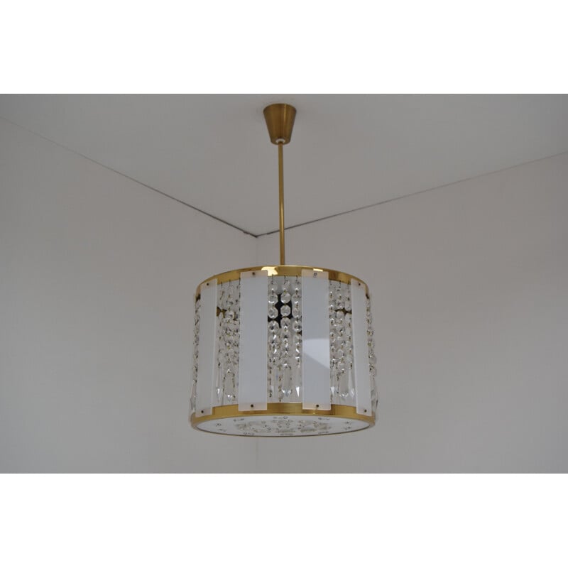 Vintage brass and glass pendant lamp by Jablonecke Sklarny, Czechoslovakia 1970