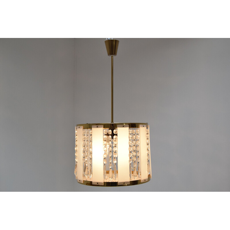 Vintage brass and glass pendant lamp by Jablonecke Sklarny, Czechoslovakia 1970