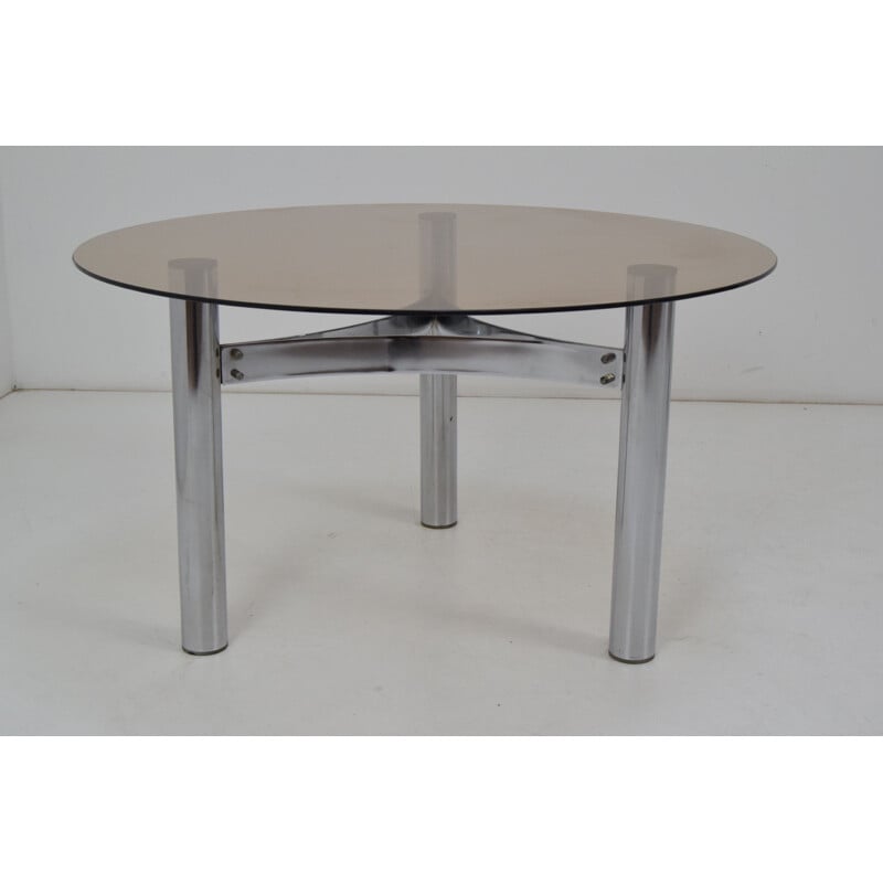 Vintage chrome coffee table in glass, Czechoslovakia 1980