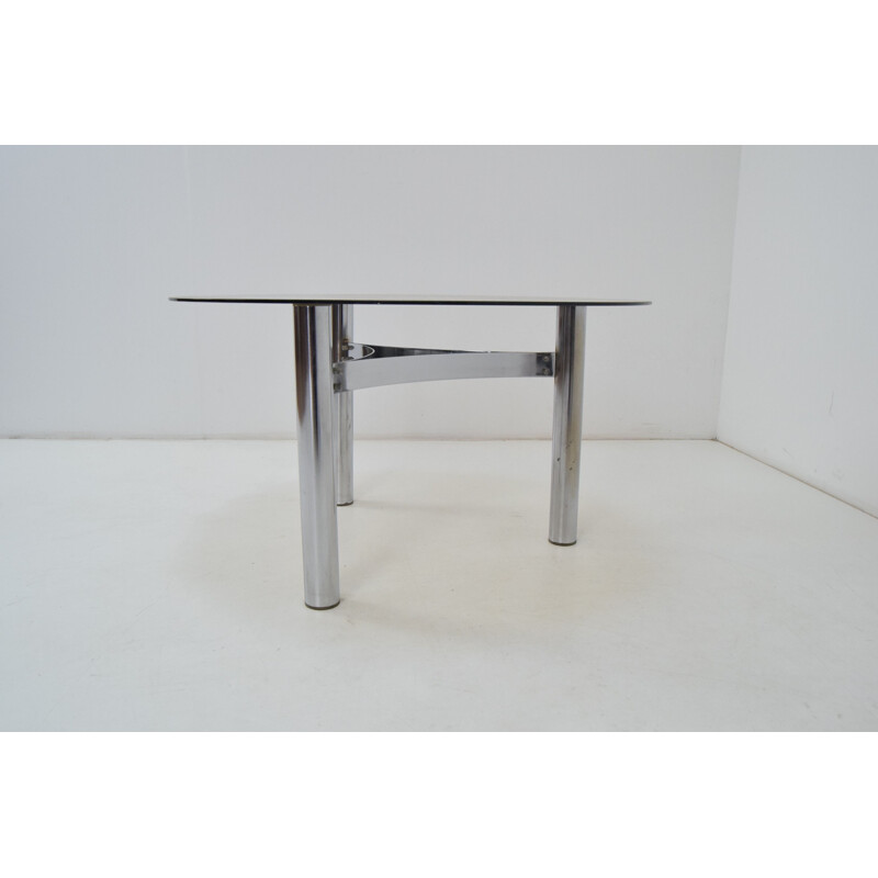 Vintage chrome coffee table in glass, Czechoslovakia 1980