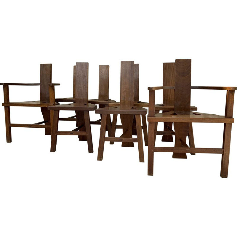 Ensemble de 6 chaises et 2 fauteuils vintage  France 1950