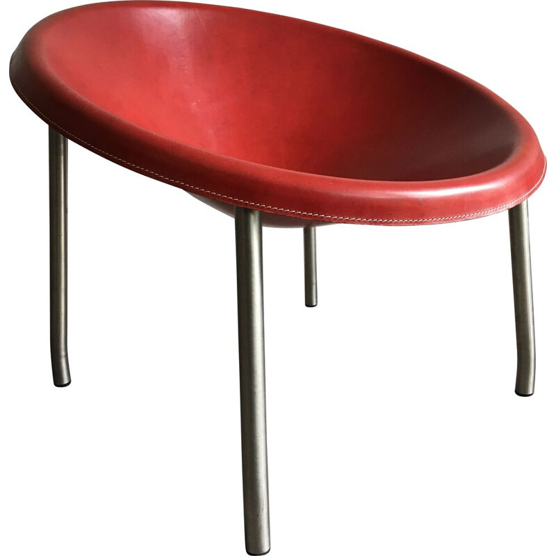 Chaise vintage rouge en cuir Italie 1990