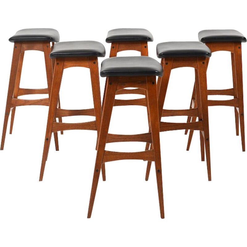 Set of 6 vintage teak bar stools by Johannes Andersen 1963s