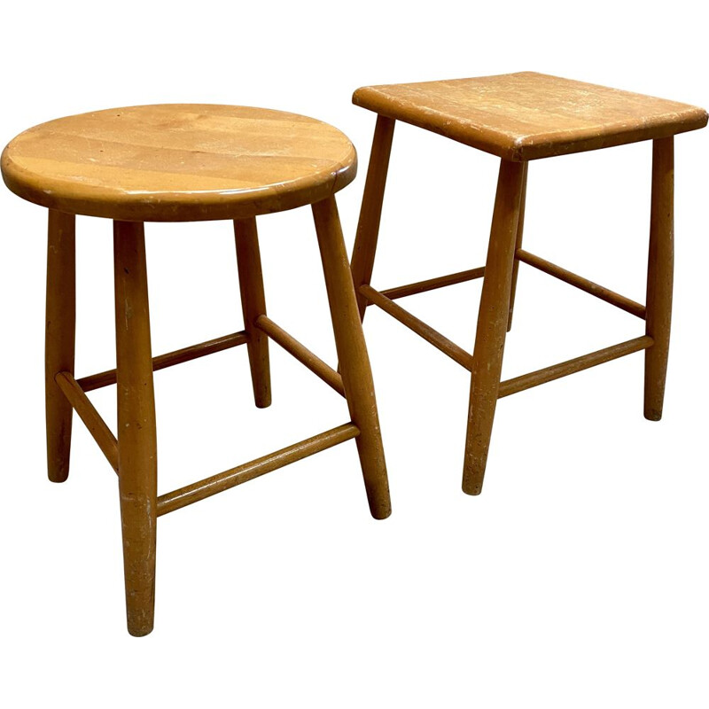 Pair of vintage wooden stools 1960s