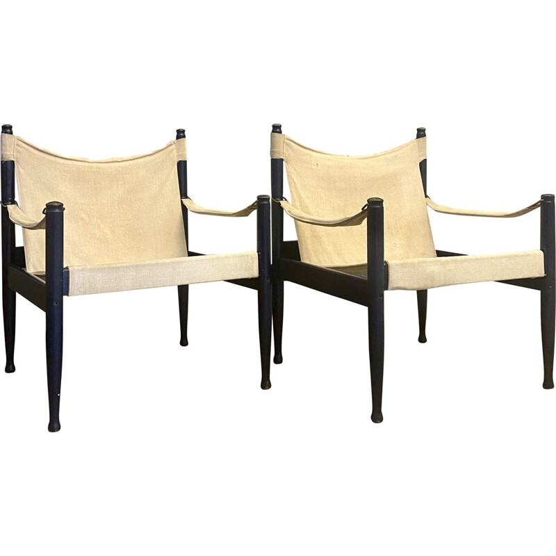 Paire de fauteuils vintage safari par Erik Worts Danemark 1960