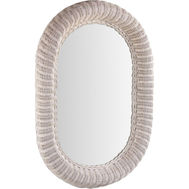 Vintage mirror  large ovalin white rattan