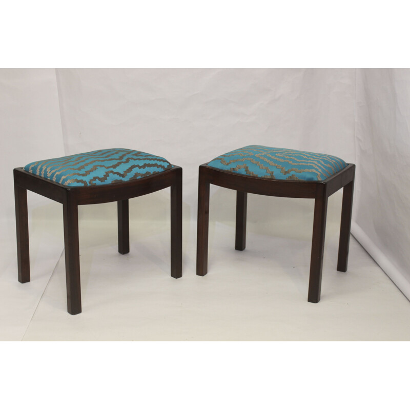 Pair of vintage stools in jacquard fabric 1960