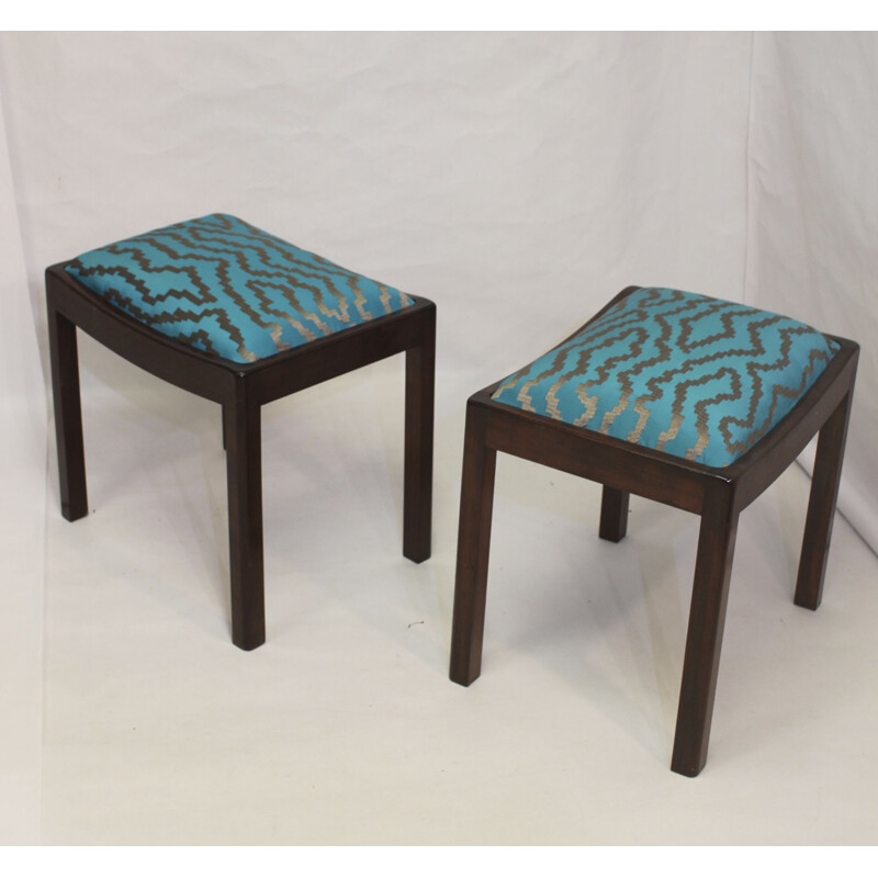 Pair of vintage stools in jacquard fabric 1960