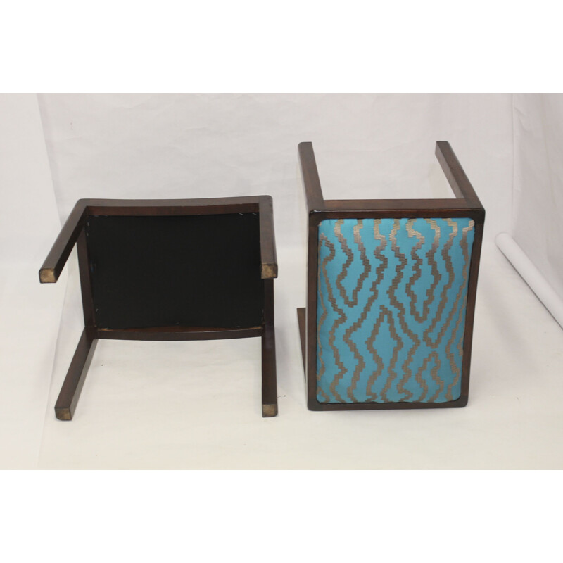 Pair of vintage stools in jacquard fabric 1960