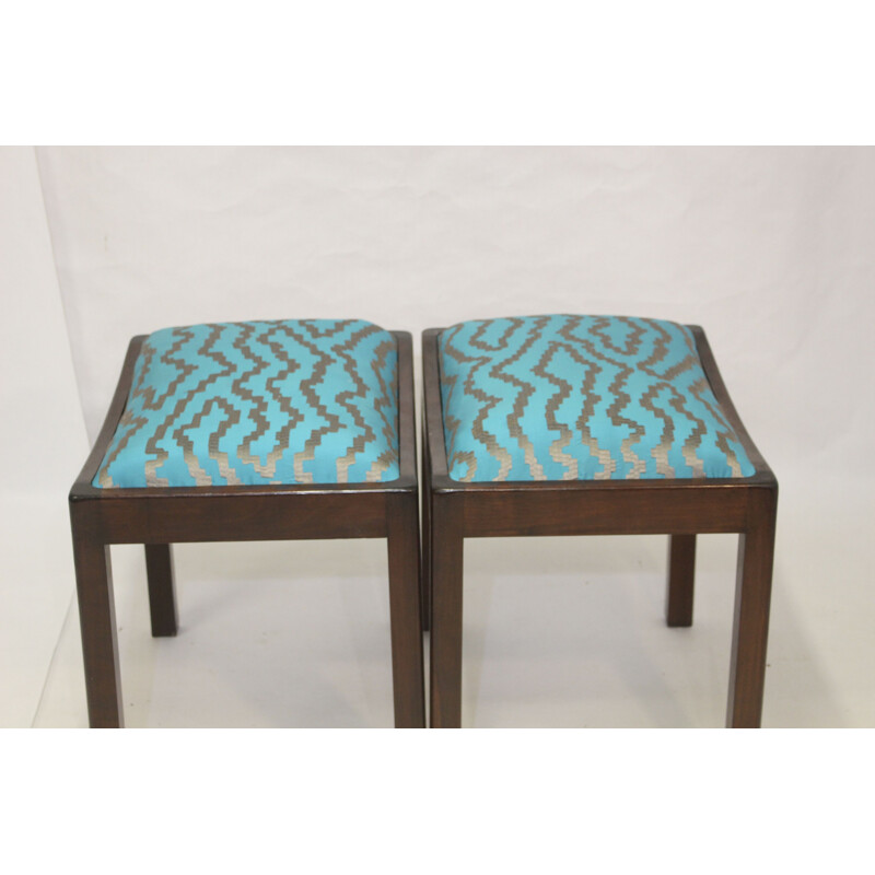 Pair of vintage stools in jacquard fabric 1960