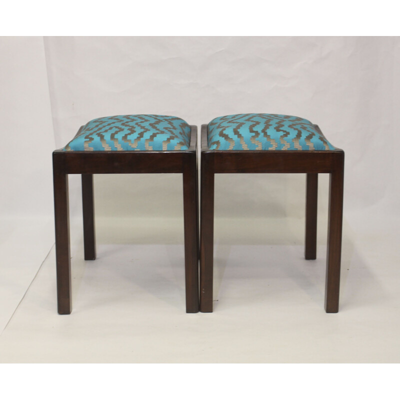 Pair of vintage stools in jacquard fabric 1960