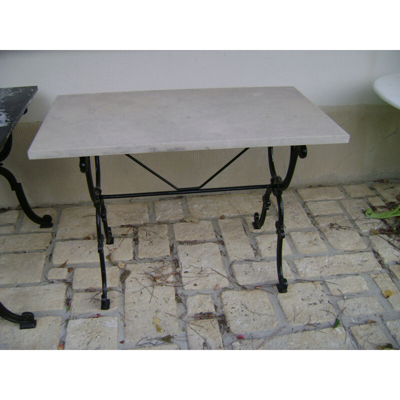 Vintage Bistrot table with cast iron leg and travertine top