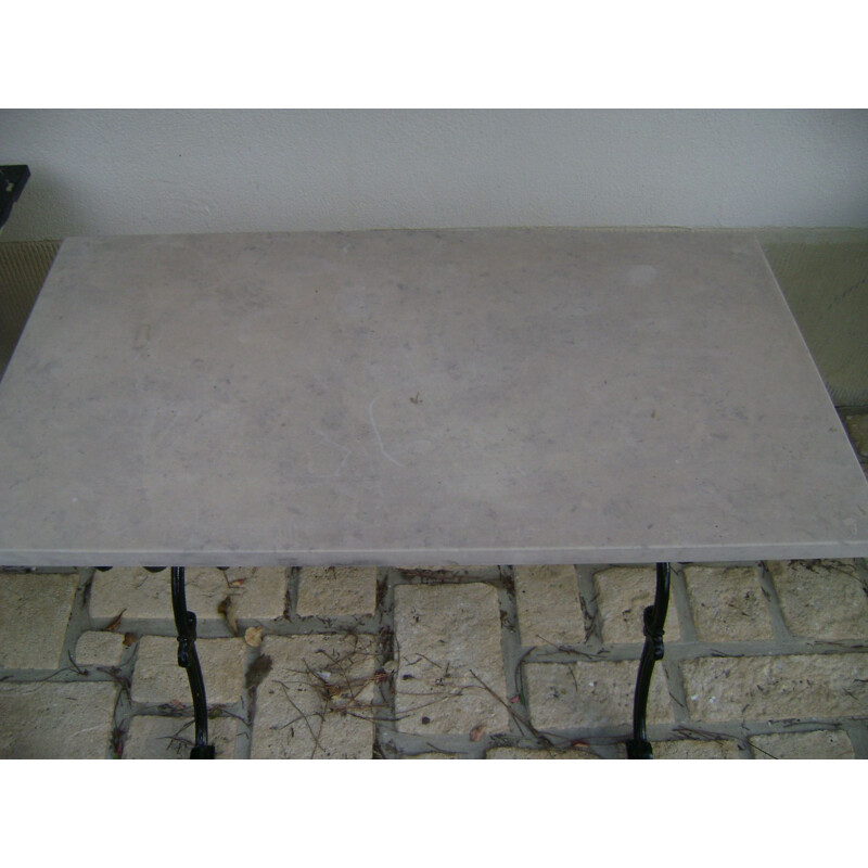 Vintage Bistrot table with cast iron leg and travertine top