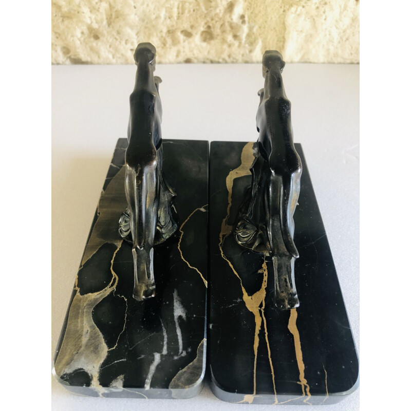 Pair of vintage greyhound bookends, France 1950