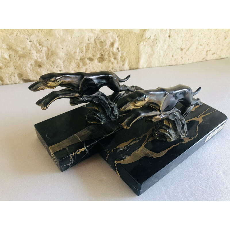 Pair of vintage greyhound bookends, France 1950