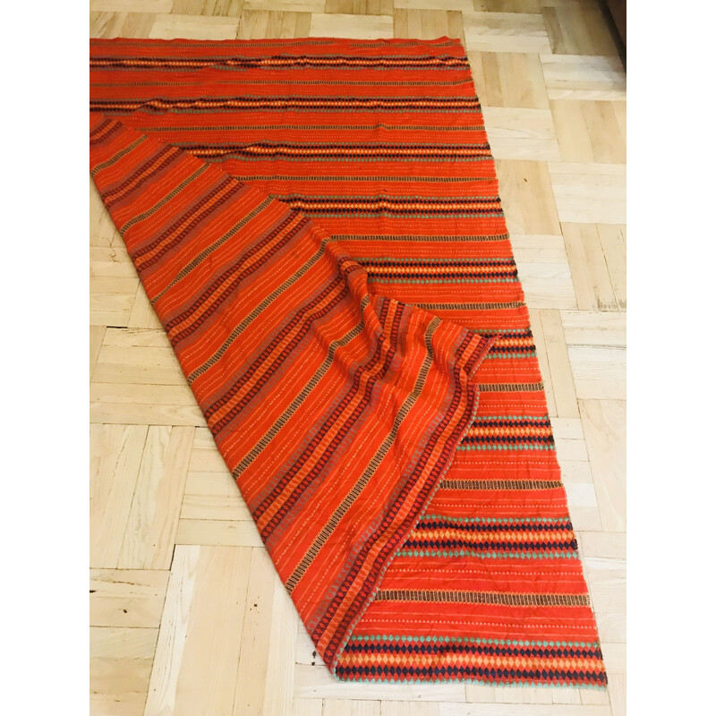 Vintage folk rug in natural wool, Poland 1960