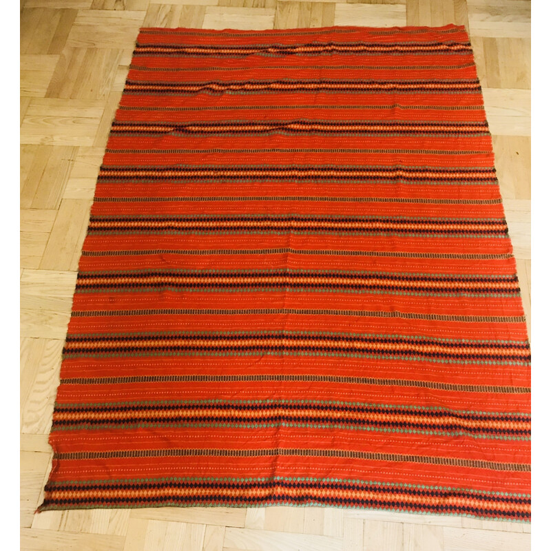 Vintage folk rug in natural wool, Poland 1960
