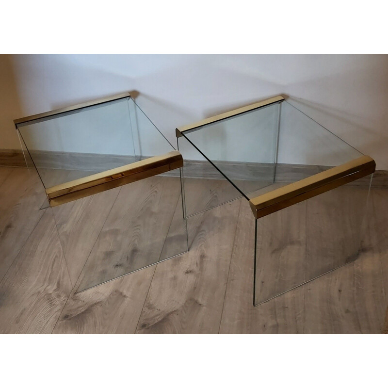 Pair of vintage glass side tables by Leon Rosen, USA 1970