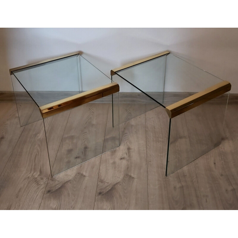 Pair of vintage glass side tables by Leon Rosen, USA 1970