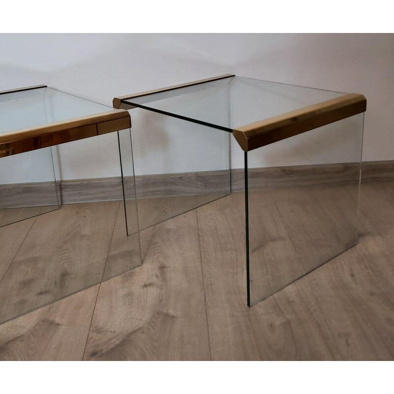 Pair of vintage glass side tables by Leon Rosen, USA 1970