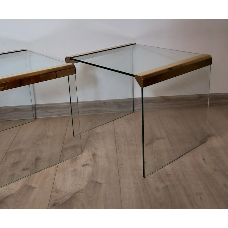 Par de mesas laterais de vidro vintage de Leon Rosen, EUA 1970