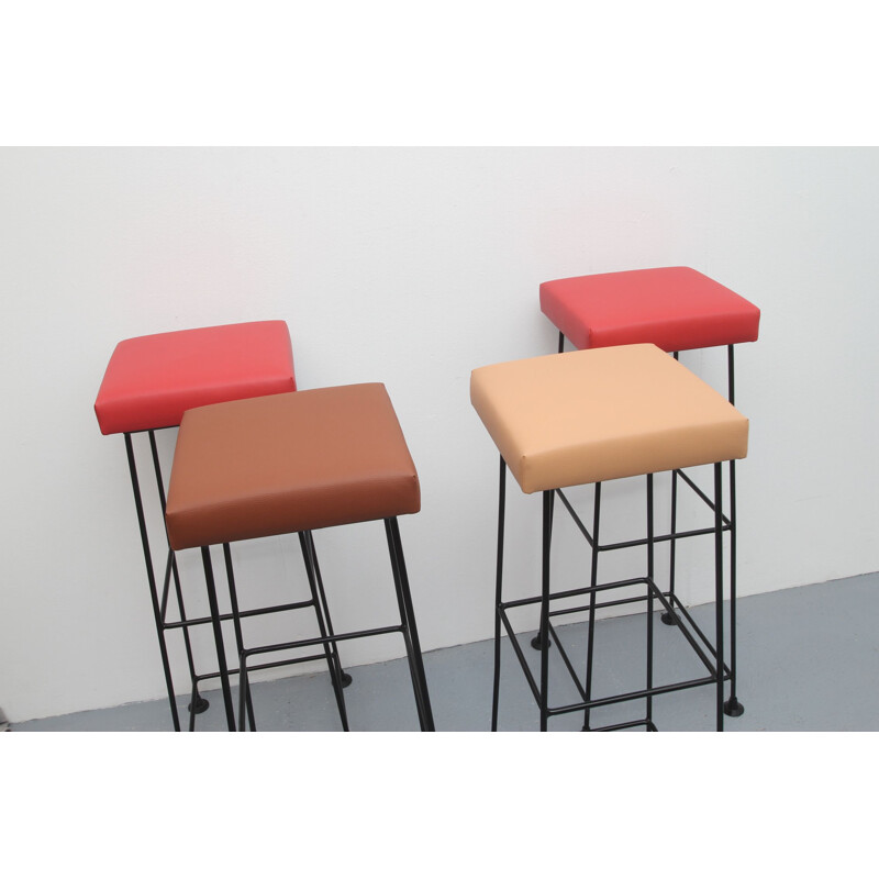 Set of 4 vintage bar stools by Wire 1960s