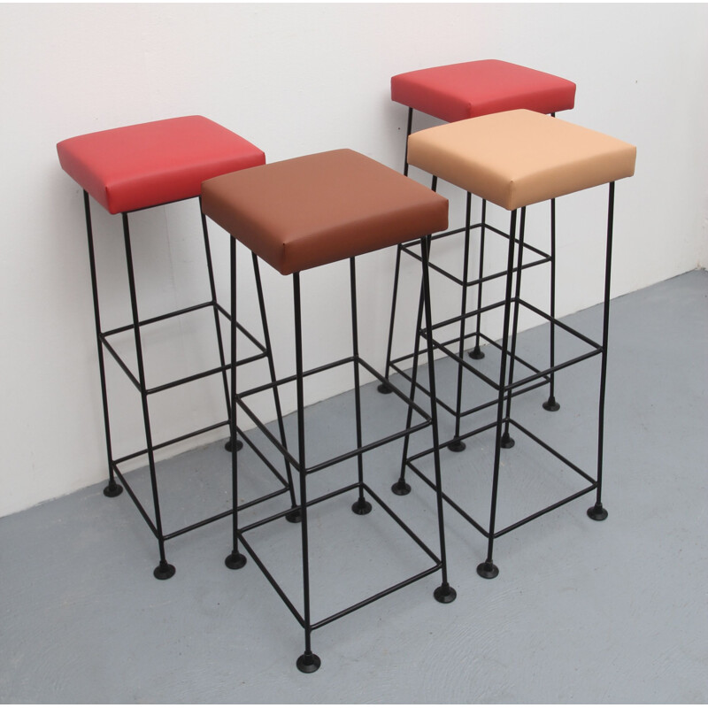 Set of 4 vintage bar stools by Wire 1960s