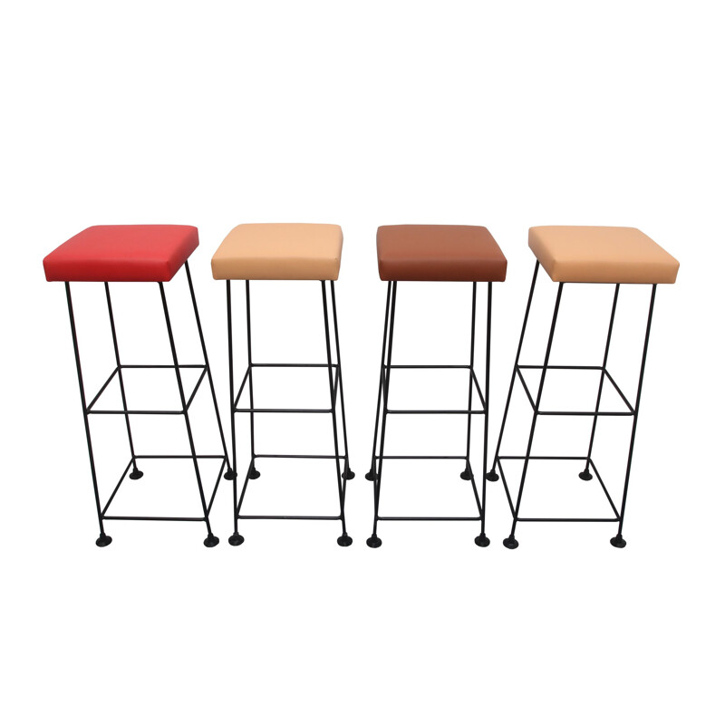 Set of 4 vintage bar stools by Wire 1960