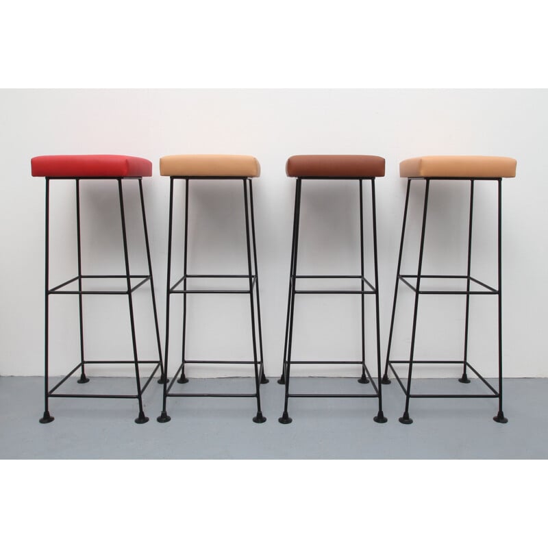 Set of 4 vintage bar stools by Wire 1960